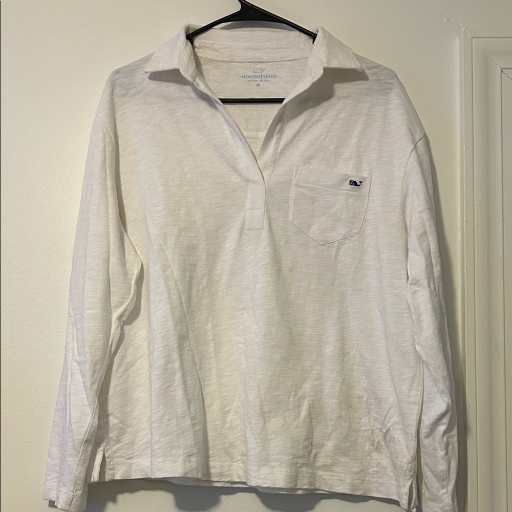 Vineyard Vines Women’s White  V Neck Collared Shirt, Size M